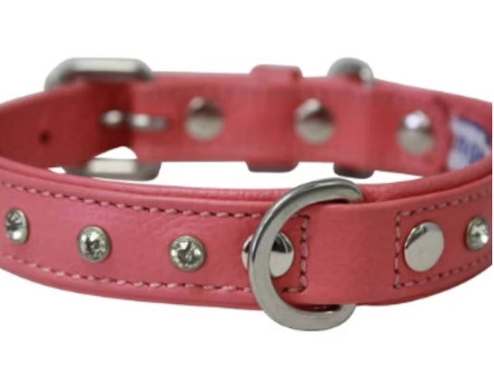 Bubble gum pink leather diamond dog collar.