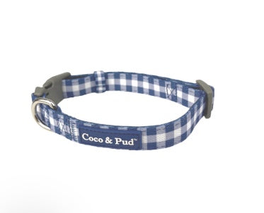 Luxury gingham navy and white dog collar