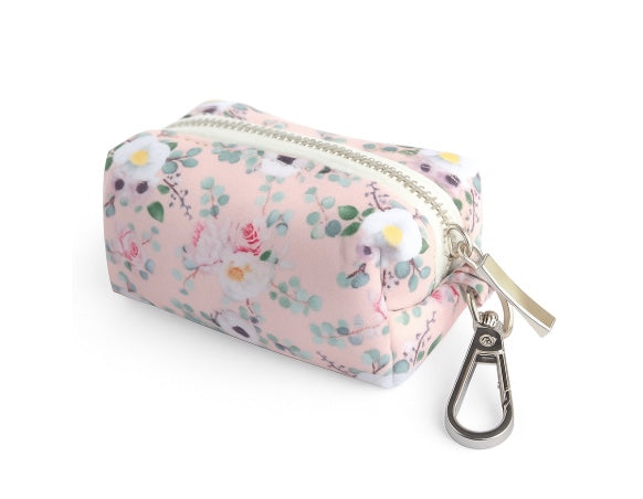 Pink floral patterned dog waste holder