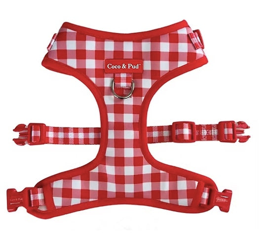 Red Gingham adjustable dog harness
