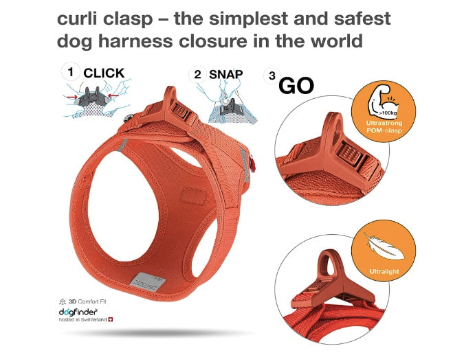 Curli step in harness us so easy to put on your dog.