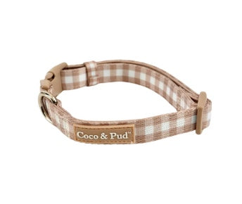 Mocha gingham padded dog collar
