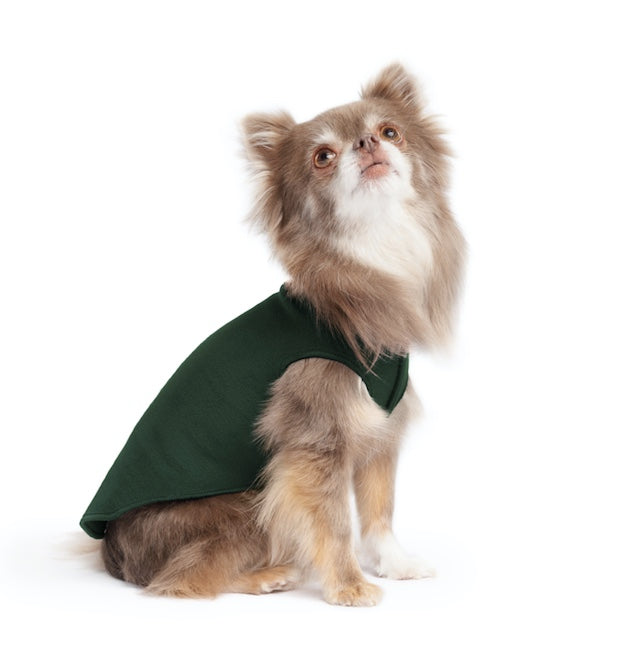 Small dog wearing the Hunter Green Stretch Fleece size 10