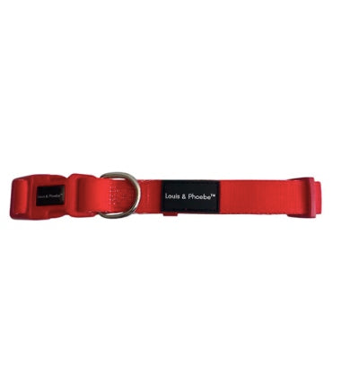 Our red dog collar has a soft candy striped lining.