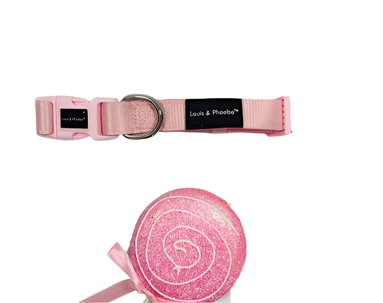 Gorgeous pink dog collar with a pink clip.