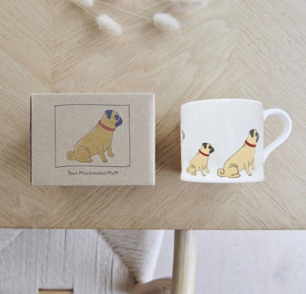 White porcelain mug with a Pug printed on it NZ