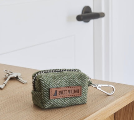Green fabric Tweed design dog poop bag holder.