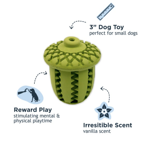 Acorn rubber reward dog toy.