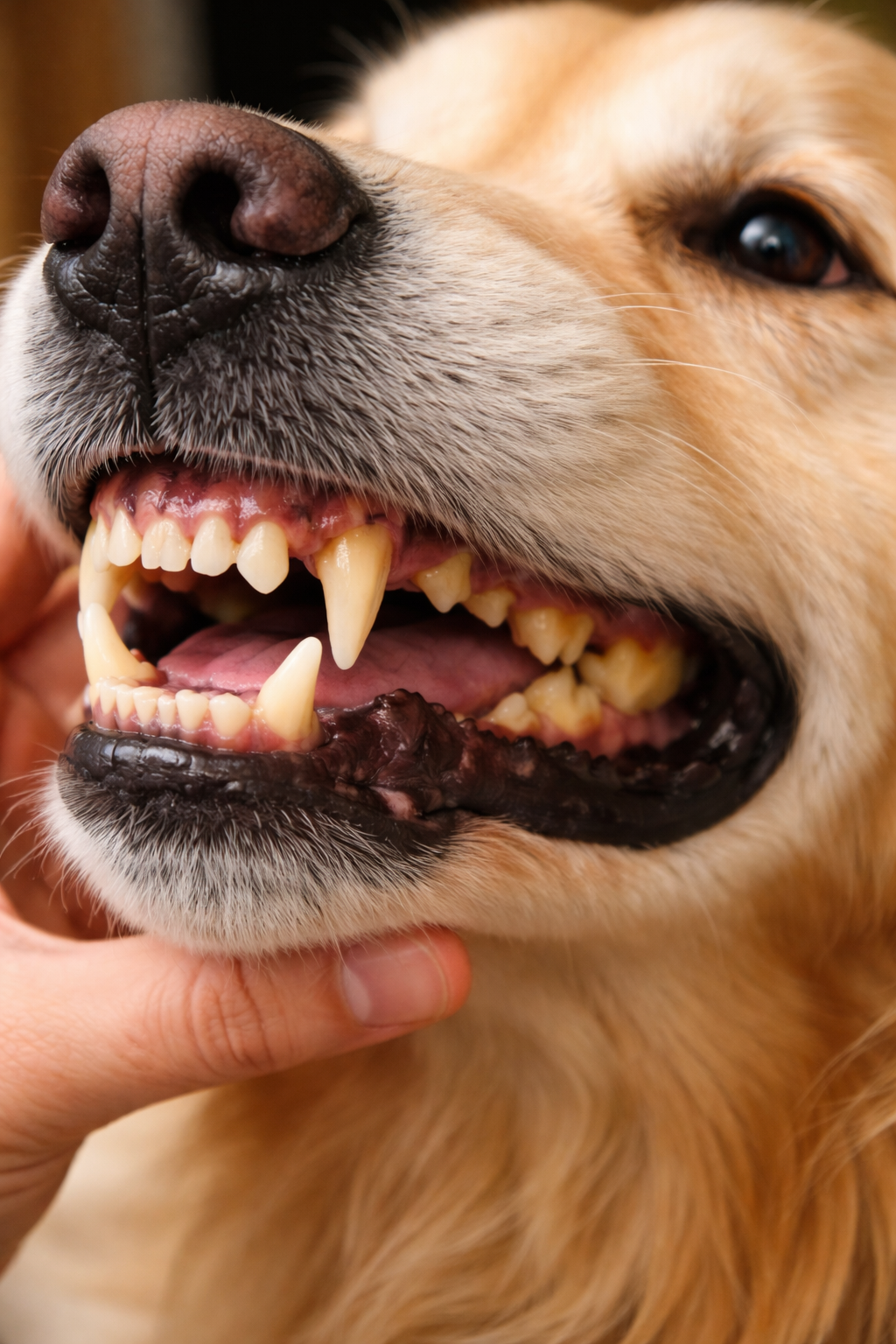 Dog having its teeth checked by a vet
