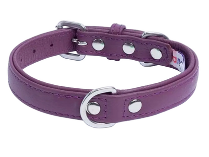 Purple Leather Dog Collar with central D-Ring New Zealand