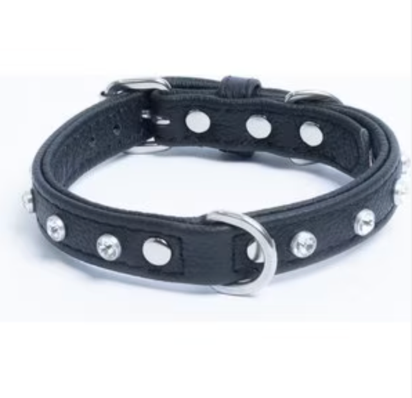 Leather dog collar replica diamonds