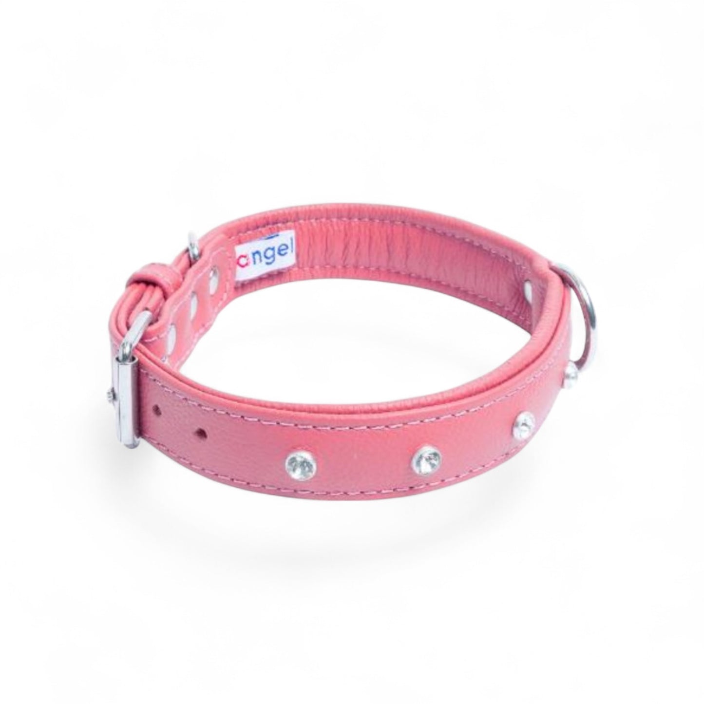 Diamond pink leather dog collar New Zealand