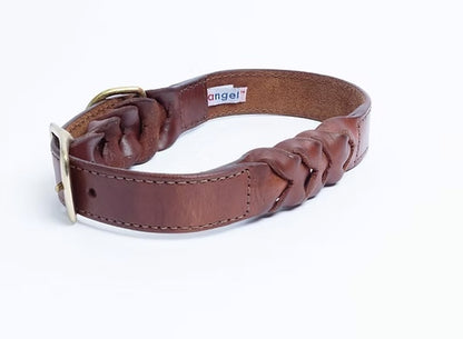 The Angel Braided Leather collar Brown has solid Brass Buckle and D ring.