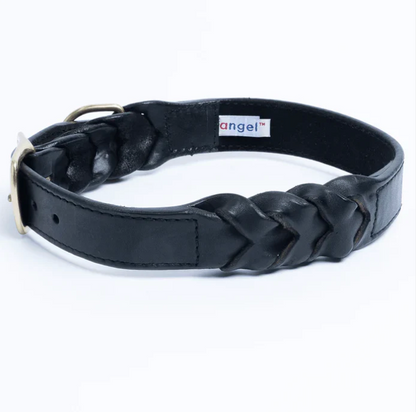 Black Leather Braided Dog Collar with stainless steel XL New Zealand