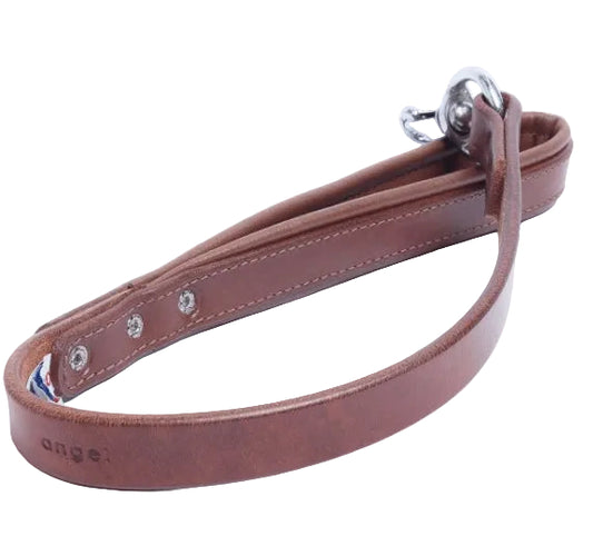 Brown leather dog lead with padded handle New Zealand