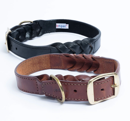 Leather Braided Dog Collar Brown New Zealand