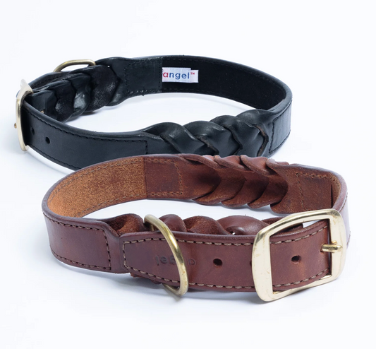 Leather Braided Dog Collar Brown New Zealand