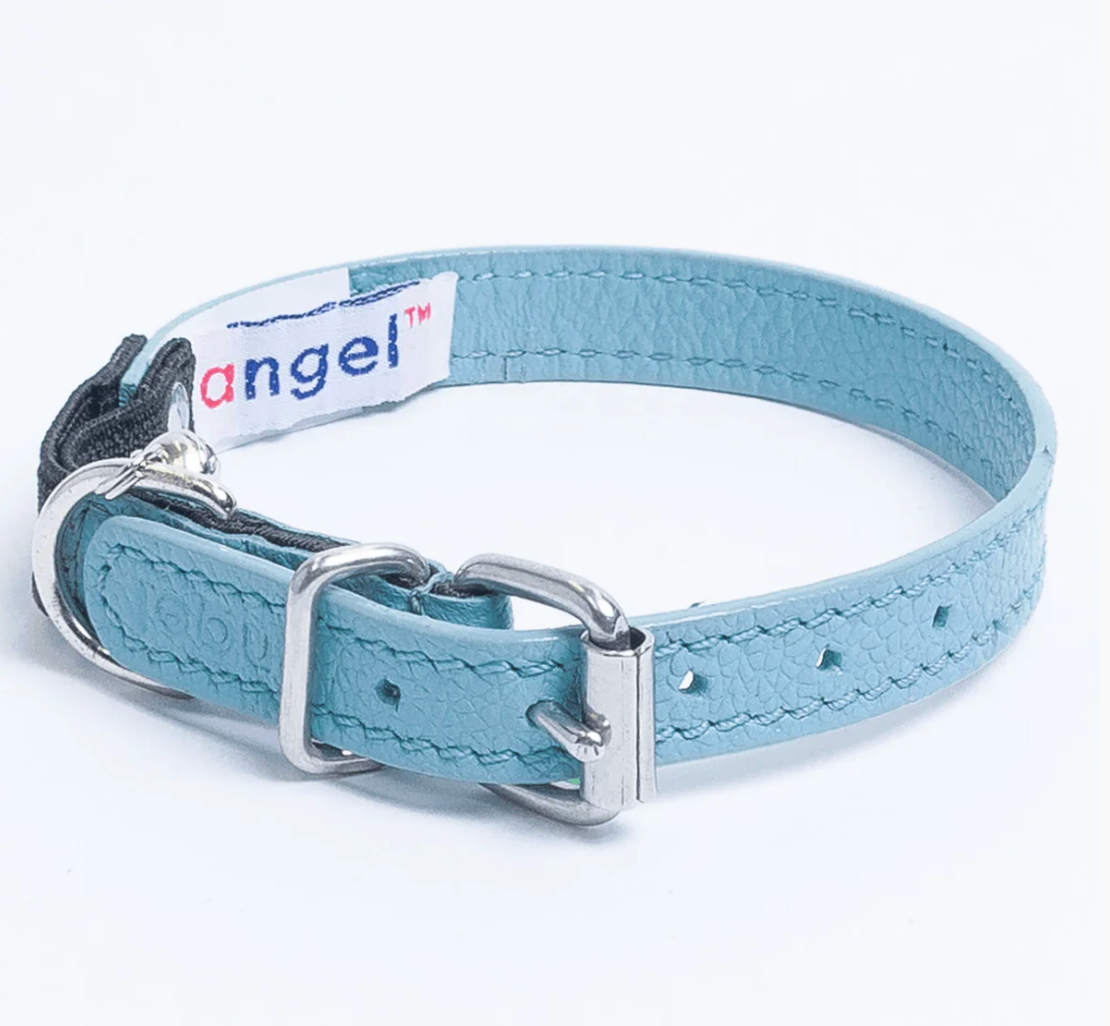 Leather cat collar with safety elastic Baby Blue New Zealand