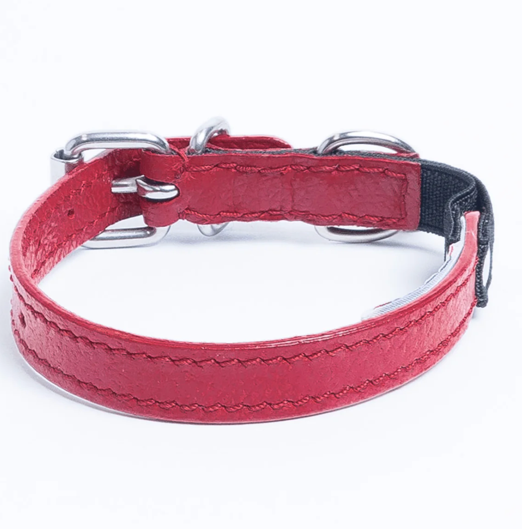 Leather cat collar with safety elastic Red New Zealand
