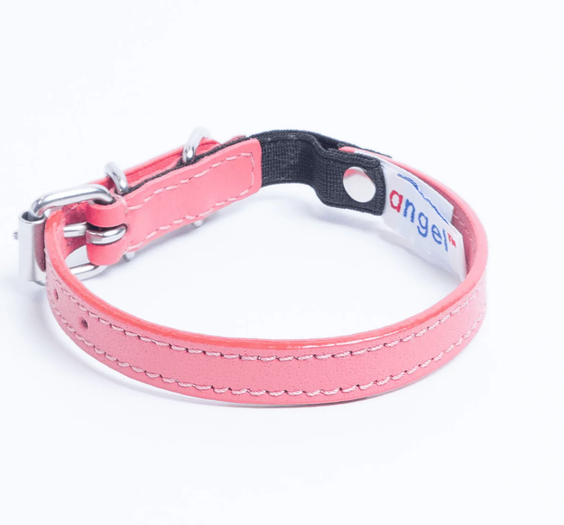 Pink leather cat collar with safety elastic New Zealand