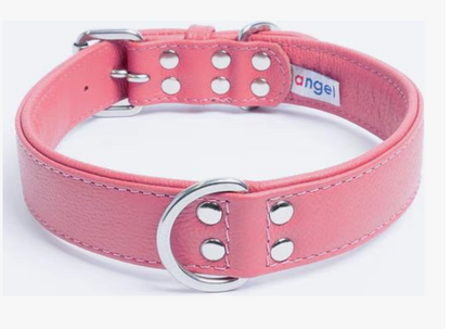 Pink Leather Dog Collar with central D ring New Zealand