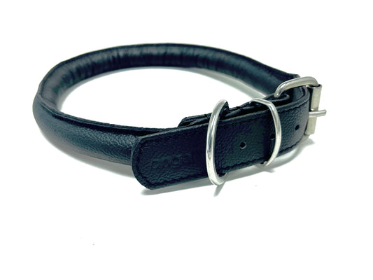 Leather rolled dog collar