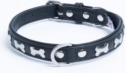 Black leather Bones Dog Collar