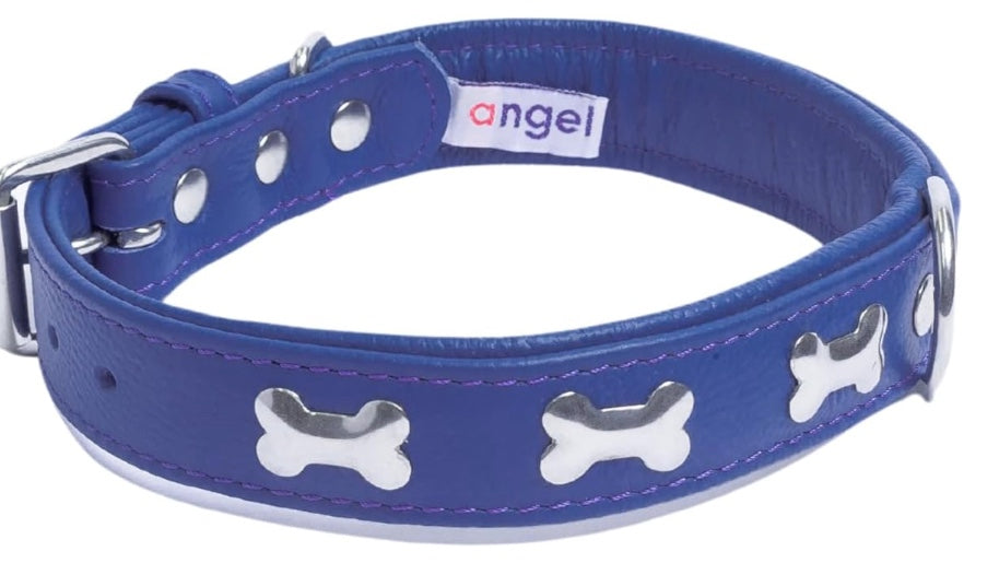 Blue leather Bones Dog Collar