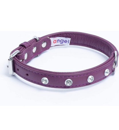 Leather replica diamonds dog collar purple New Zealand