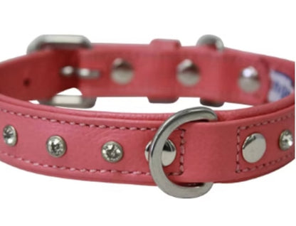 Bubble gum pink leather diamond dog collar.