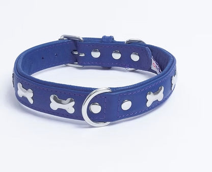 Leather dog collar blue