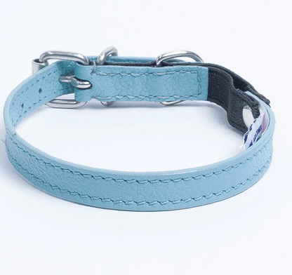 Baby blue leather cat collar with safety elastic New Zealand