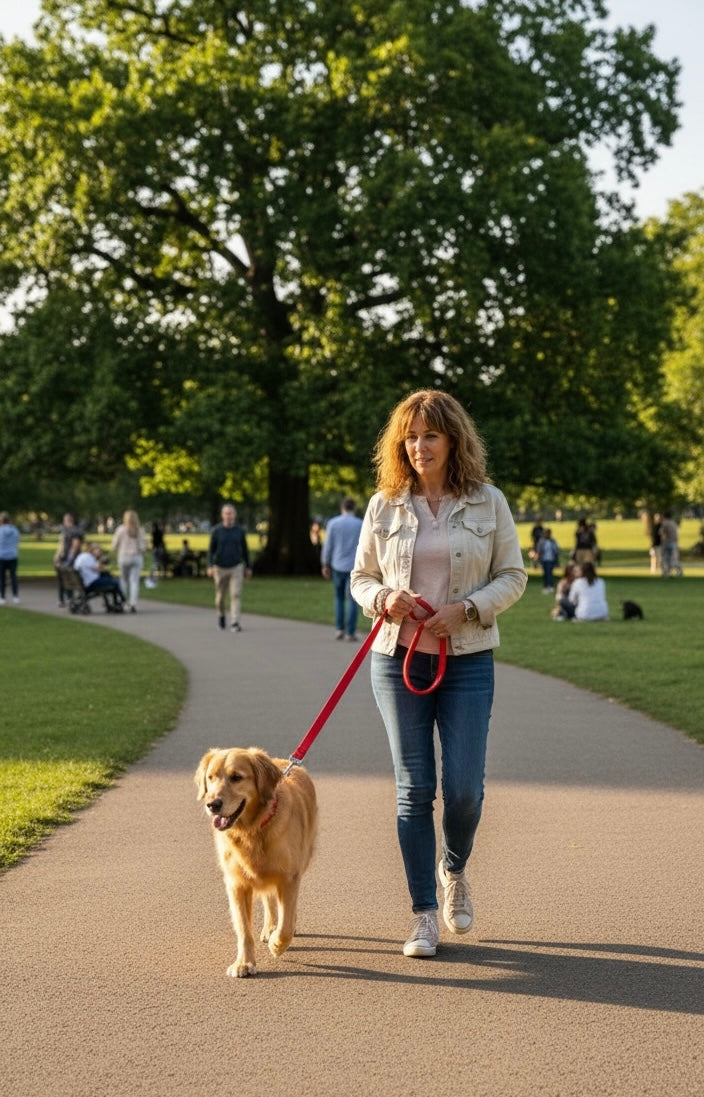 Red lead with red candy stripe on the inside of the handle.
