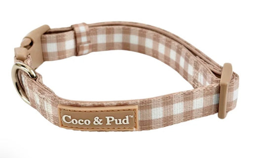 Gingham Mocha luxury dog collar