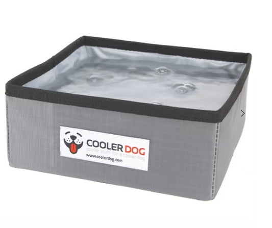Portable cooling water bowl for dogs and cats.