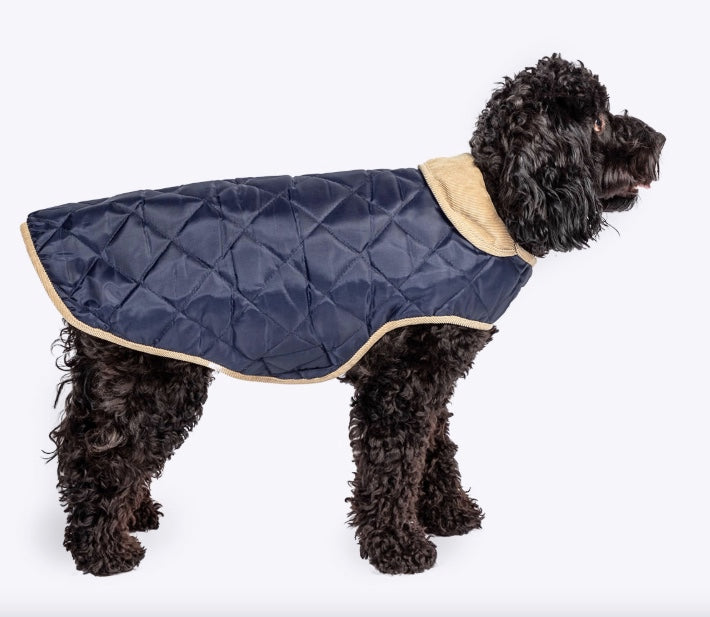 Warm navy quilted dog coat