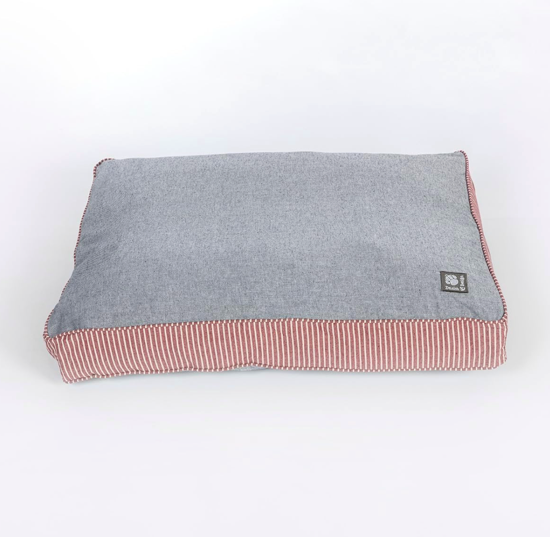 Denim colour dog mat with red striped edges New Zealand