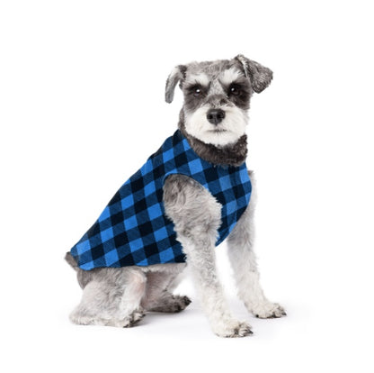 Schnauzer wearing the Buffalo Blue Stretch Fleece.