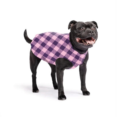 Staffie wearing a Dog Fleece Buffalo Check Rose New Zealand