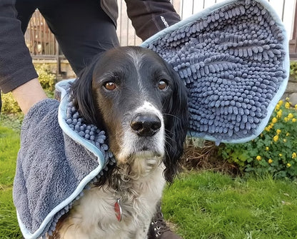 Dog being dried with the Noodle Glove Towel