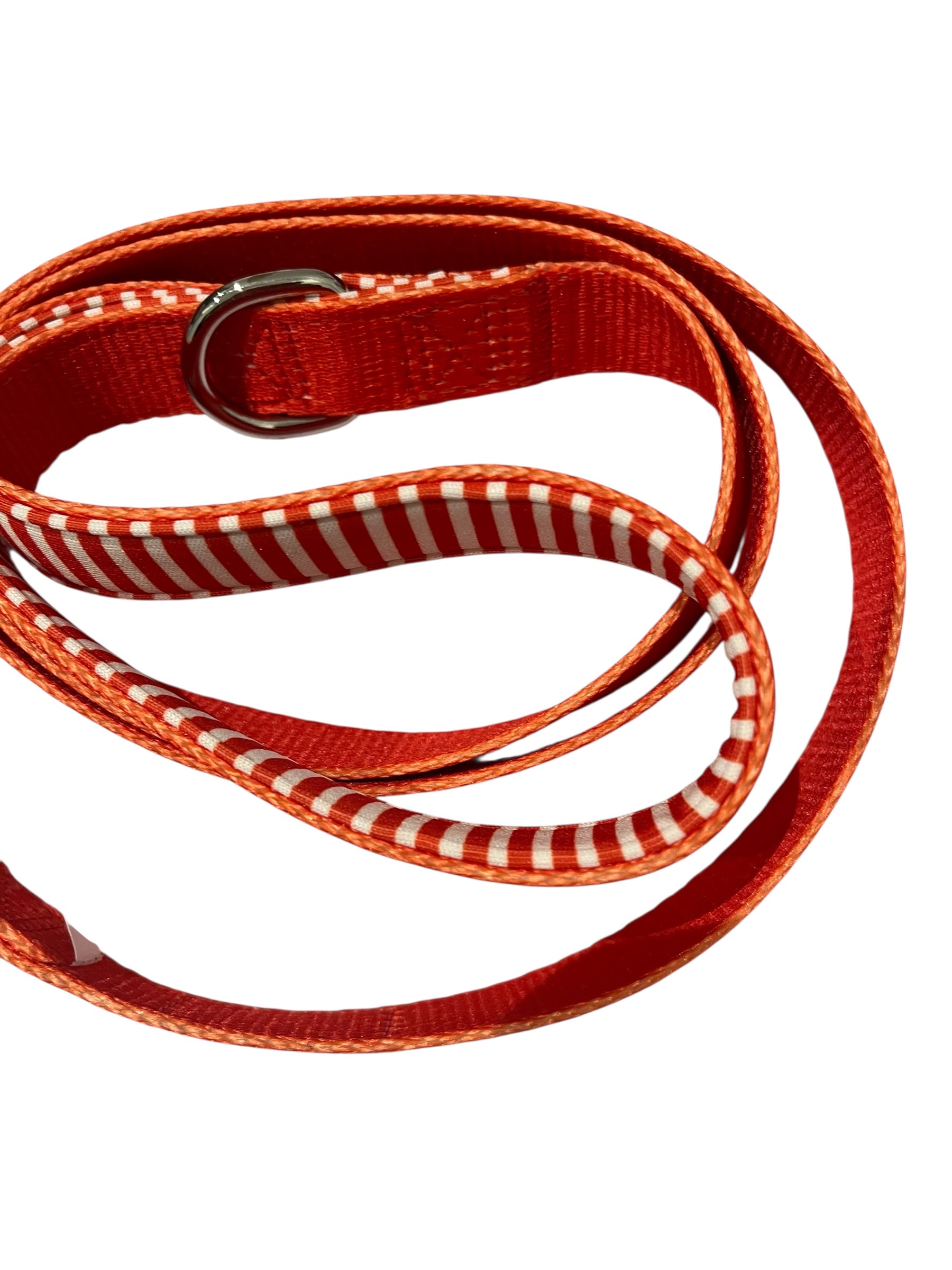 112cm dog lead Candy Striped red with soft neoprene handle for comfort