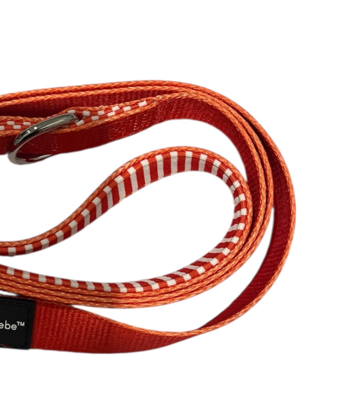 Red dog lead with a soft neoprene candy striped handy.