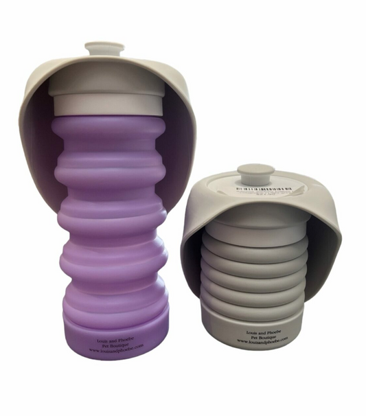 Collapsible dog water bottle grey and lilac NZ