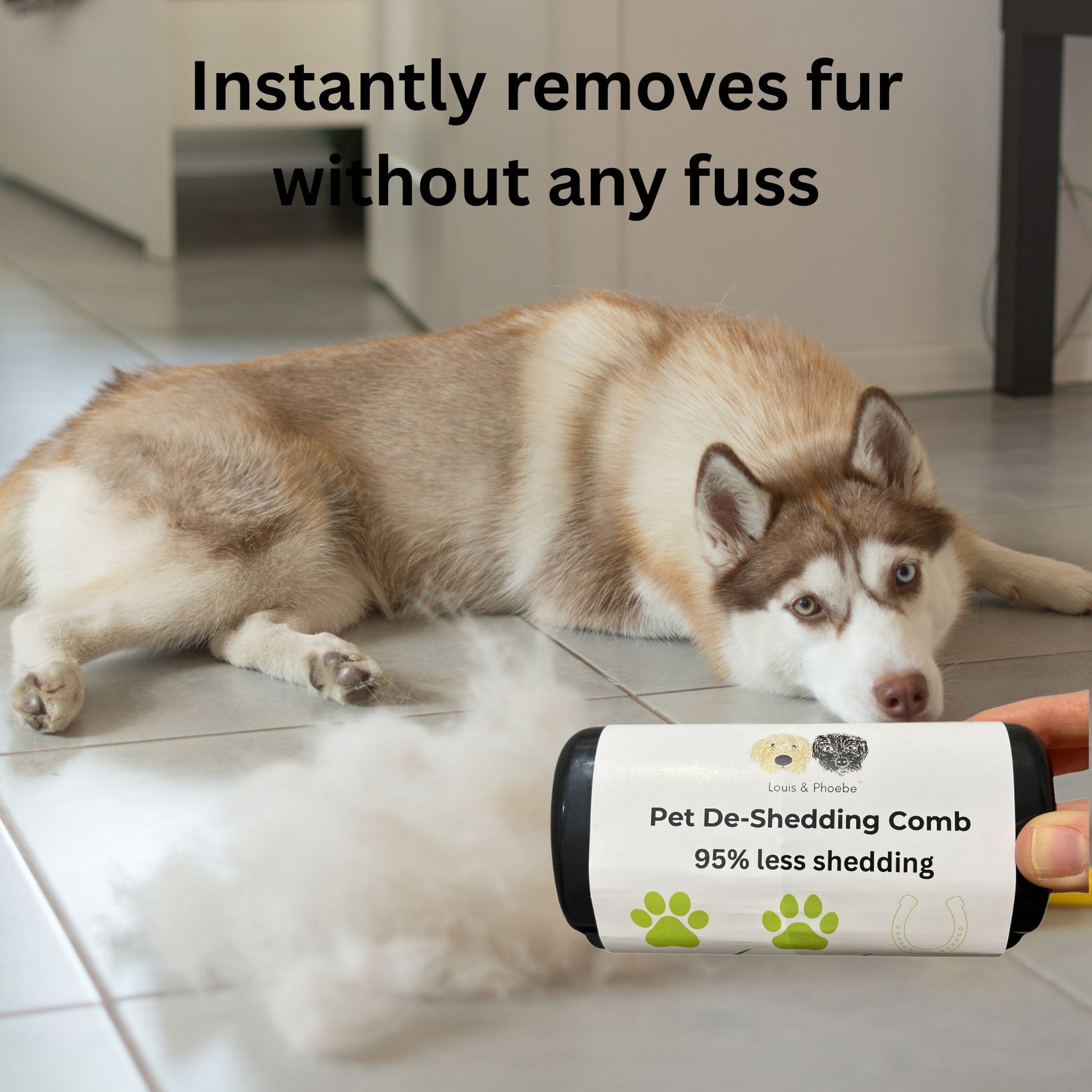 Pet De-Shedding comb instantly removes fur without fuss from your dog, cat and horse.