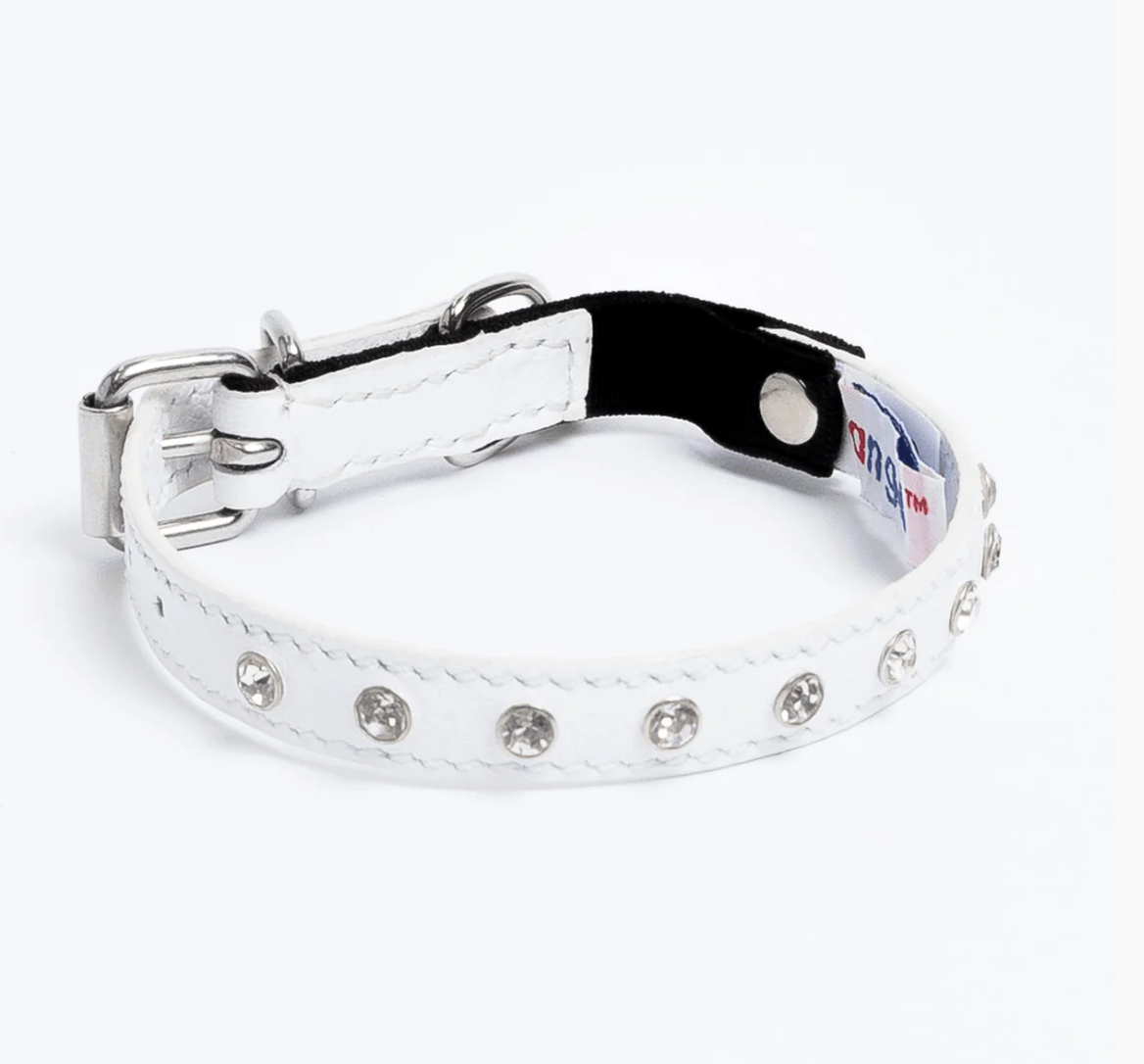 Leather Cat Collar Ivory with bell and safety elastic New Zealand