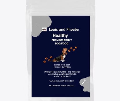 Louis and Phoebe Grass Fed Beef Adult Dog Food Medium Buttons