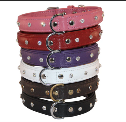 Angel Athens leather dog collar replica diamonds dbl