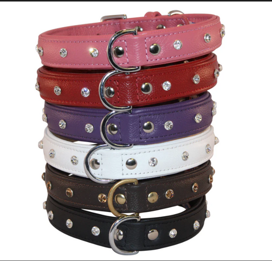 Angel Athens leather dog collar replica diamonds dbl