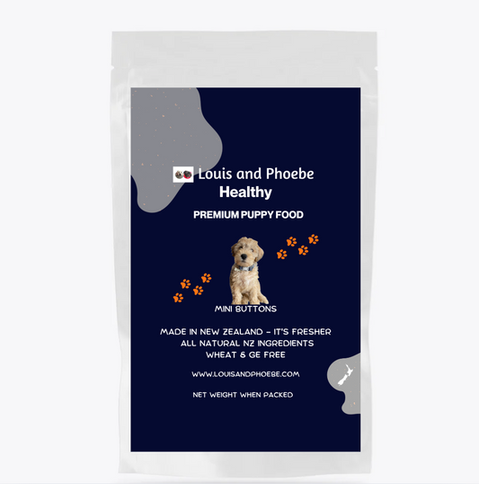 Dog food packaging with branding and product details on a white background