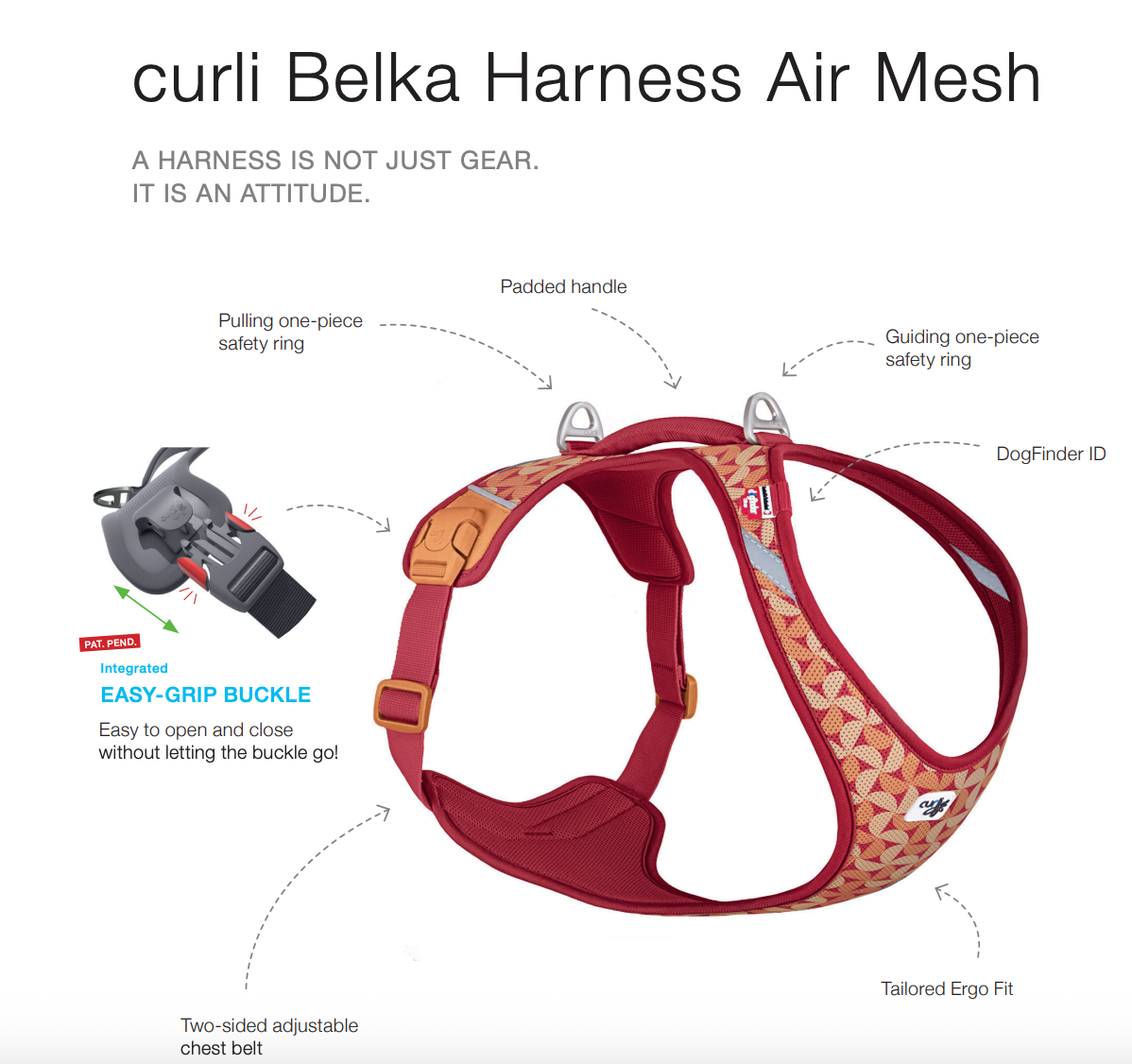 Curli Belka Air Mesh Harness Semi Circle Red